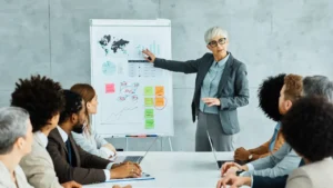 Woman presenting to board