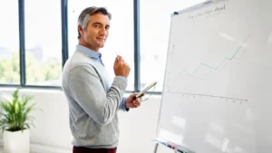 Confident man preparing his presentation
